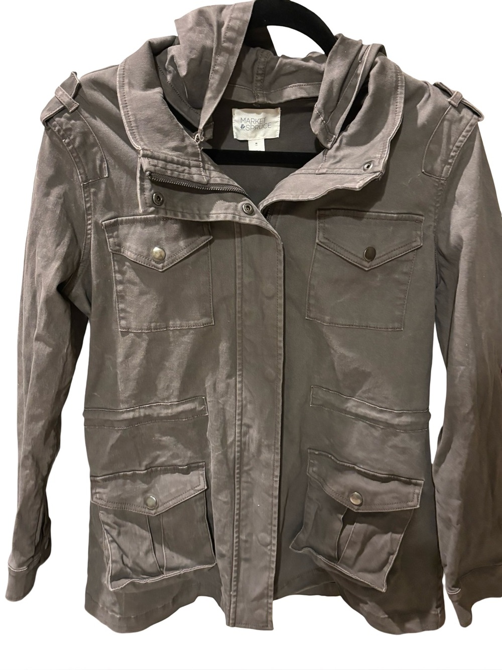 Market & Spruce jacket Gray Cargo Jacket - hoodie utility jacket size medium